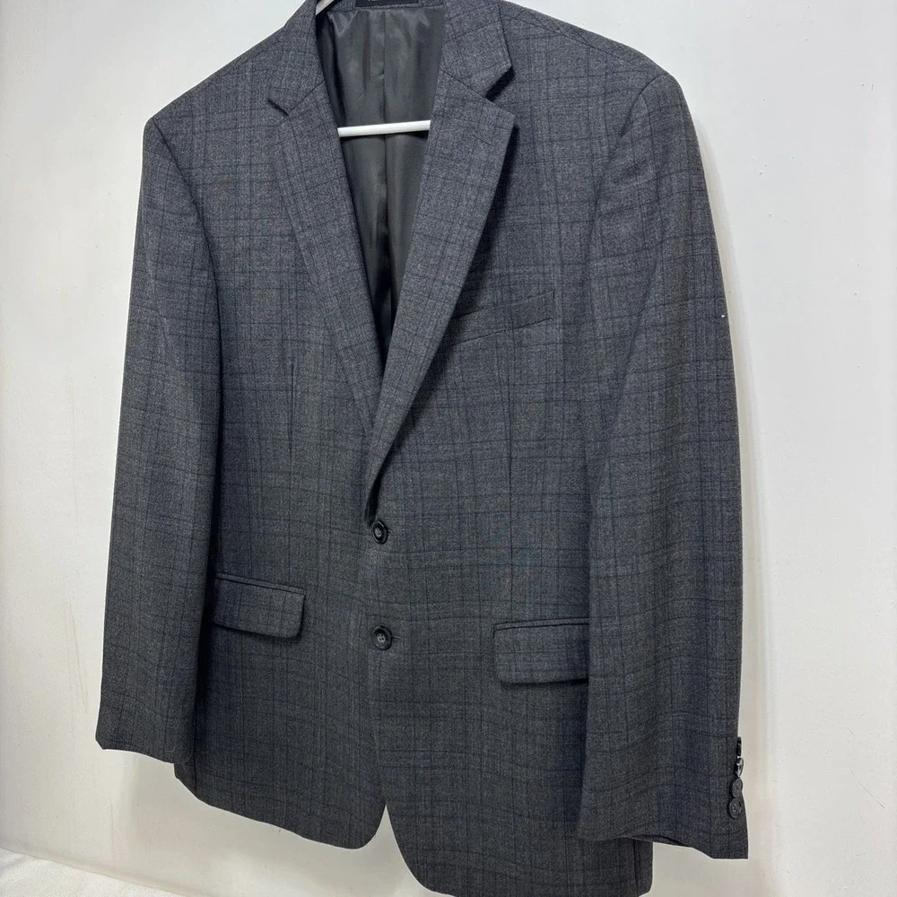 Calvin Klein Mens Extreme Slim‎ Fit Gray Plaid Vest And Blazer Jacket Size 42S